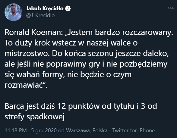 SŁOWA Koemana po porażce Barcelony!